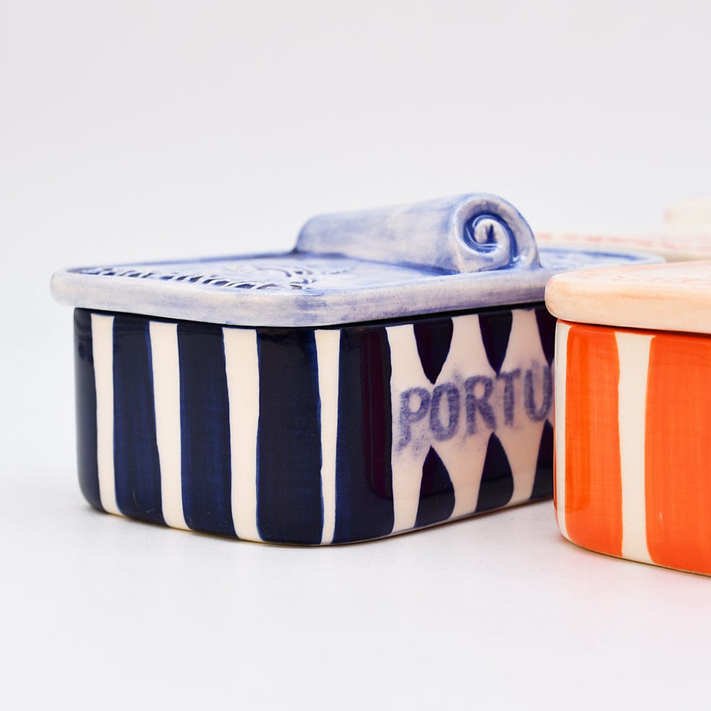 Sardinhas I Striped Ceramic Box - Blue
