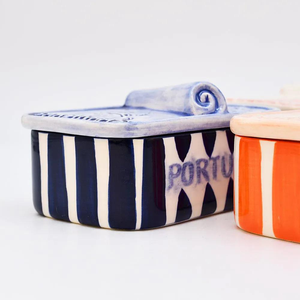 Sardinhas I Striped Ceramic Box - Blue