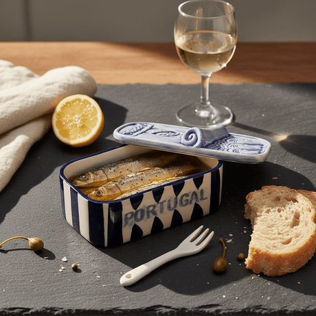 Sardinhas I Striped Ceramic Box - Blue