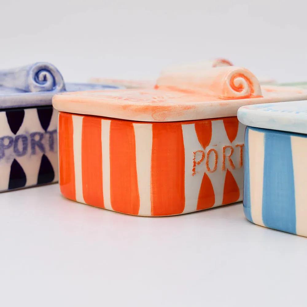 Sardinhas I Striped Ceramic Box - Orange