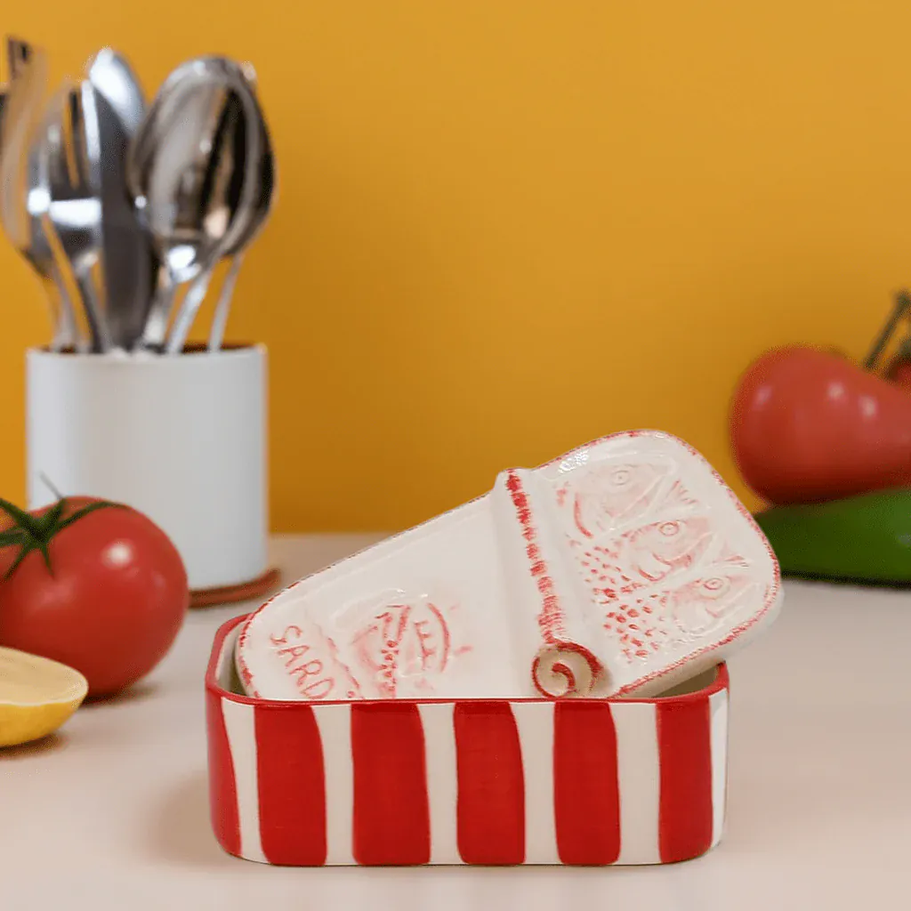 Sardinhas I Striped Ceramic Box - Red