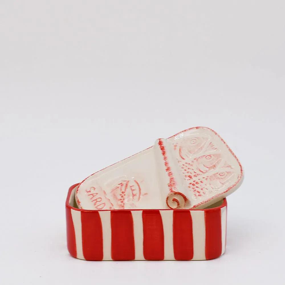 Sardinhas I Striped Ceramic Box - Red