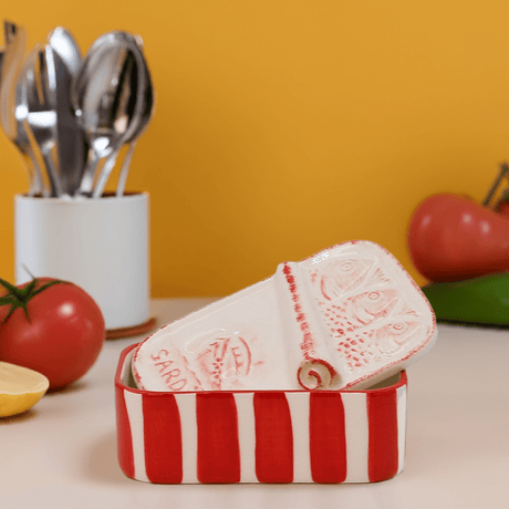 Sardinhas I Striped Ceramic Box - Red