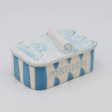 Sardinhas I Striped Ceramic Box - Turquoise