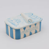 Sardinhas I Striped Ceramic Box - Turquoise