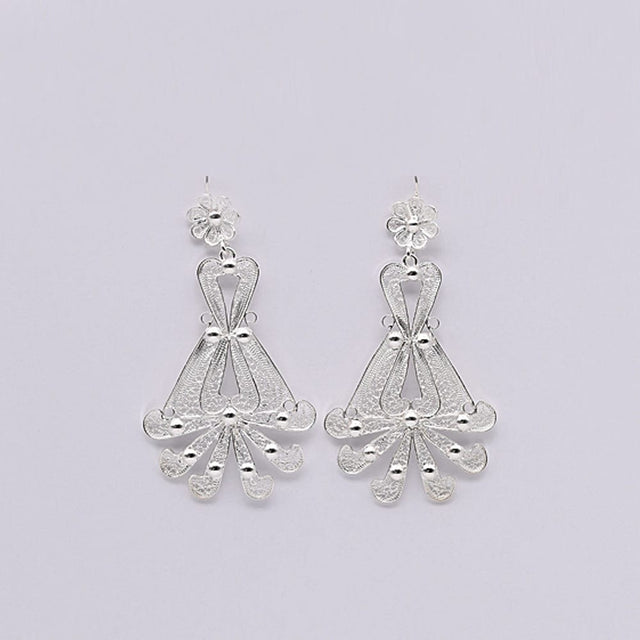 Silver Filigree Earrings - 2.6''