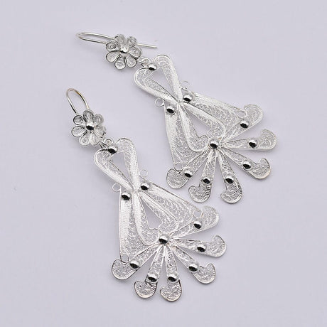 Silver Filigree Earrings - 2.6''
