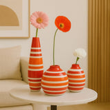 Striped Ceramic Vase - Red