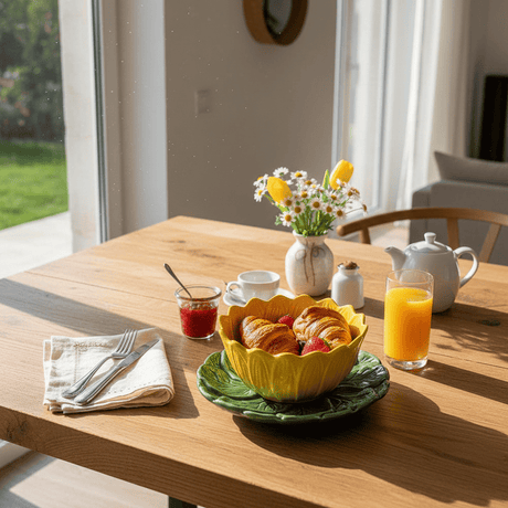 Sunflower-shaped Ceramic Bowl & Plate