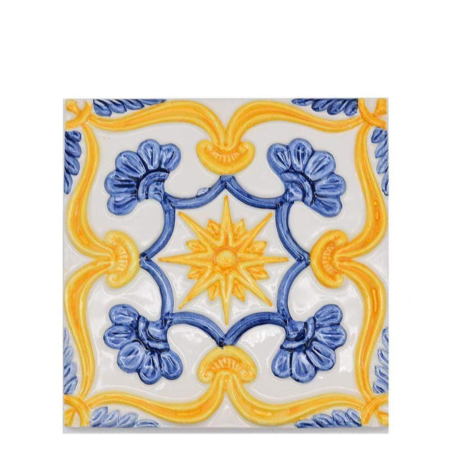 Textured Azulejo - Blue and yellow 5.5x5.5''