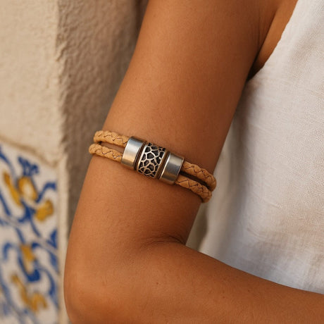 Unisex Braided Cork Bracelet - Natural
