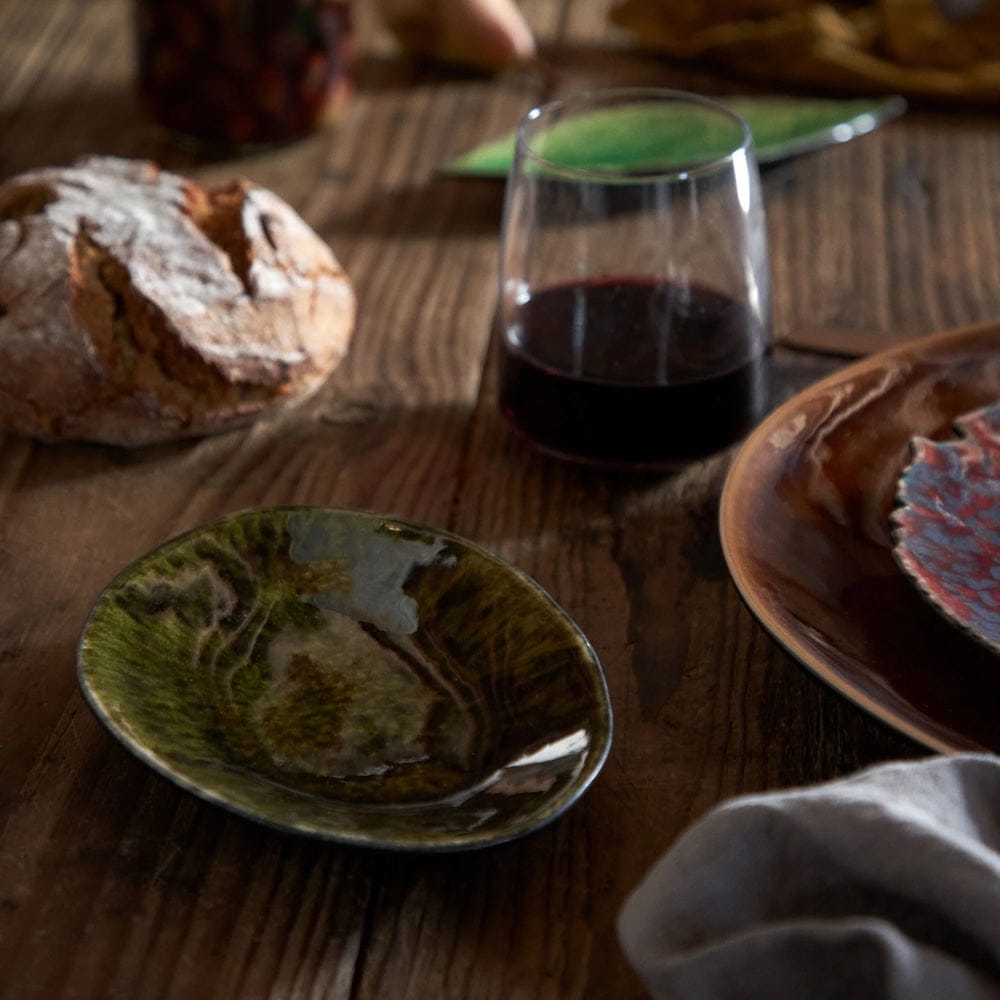 Vine Leaf I Stoneware Small Plate - Dark Green