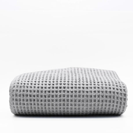 Waffle I Fringed Cotton Blanket - Light Grey