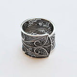 Wide filigree ring Oxidized silver