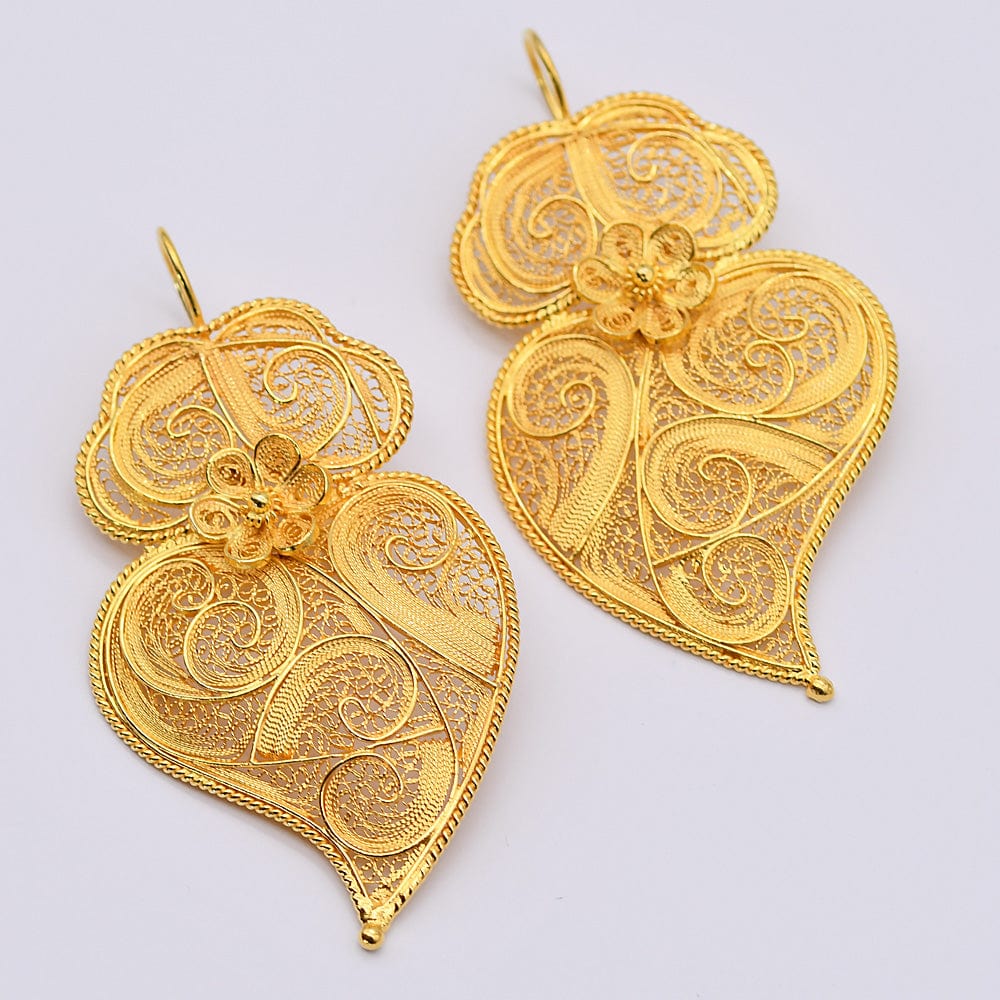 Coração de Viana I Gold plated Silver Filigree Earrings - 2.6'' - Luisa Paixao | USA