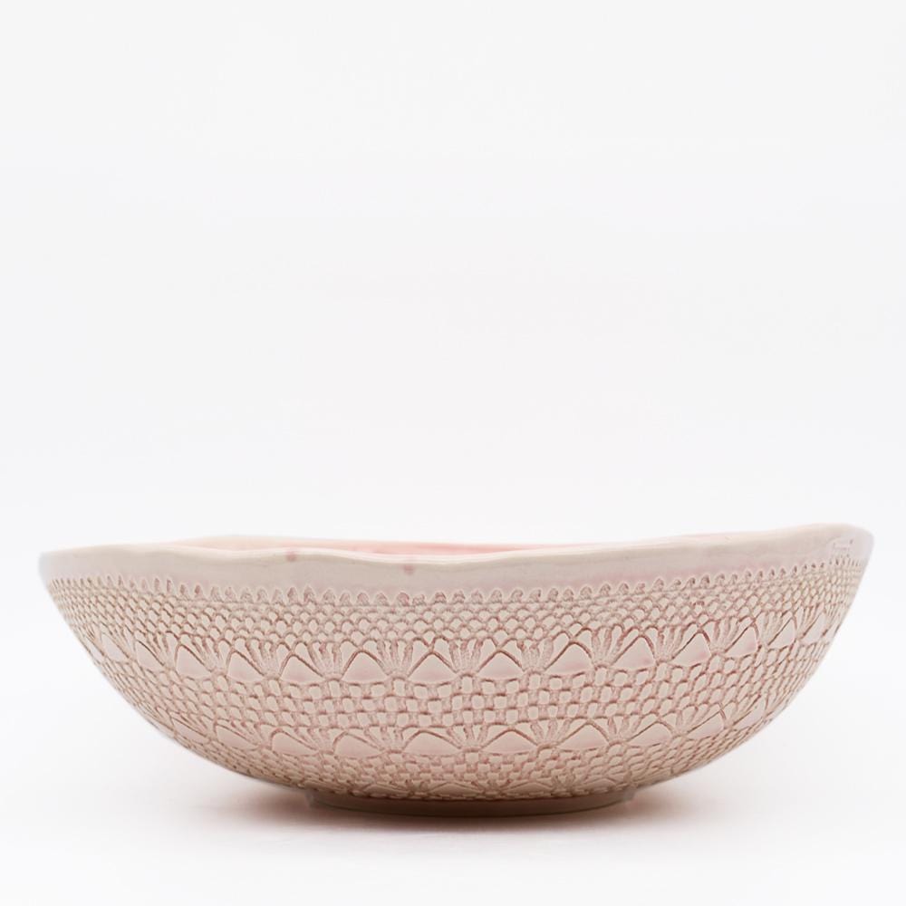 Carimbada I Handmade Ceramic Salad Bowl 9.8" - Pink - Luisa Paixao | USA