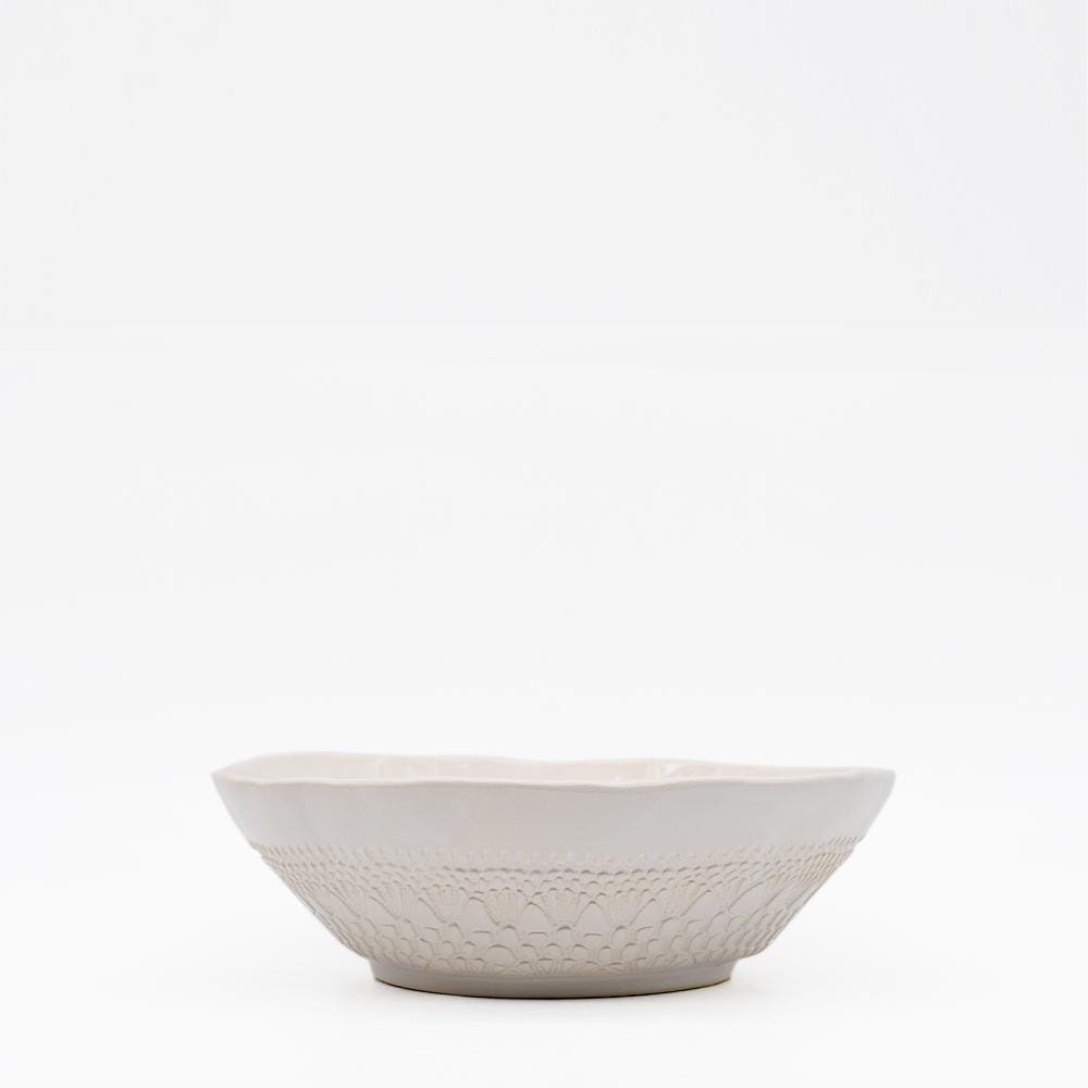 Carimbada I Handmade Ceramic Salad Bowl 7.5" - White - Luisa Paixao | USA