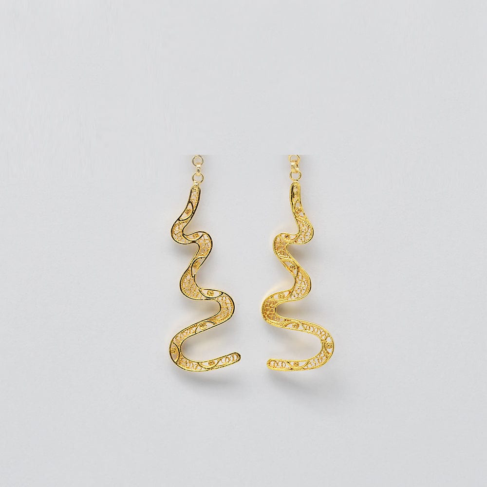 Serpente I Gold plated Silver Earrings - 2.4''
